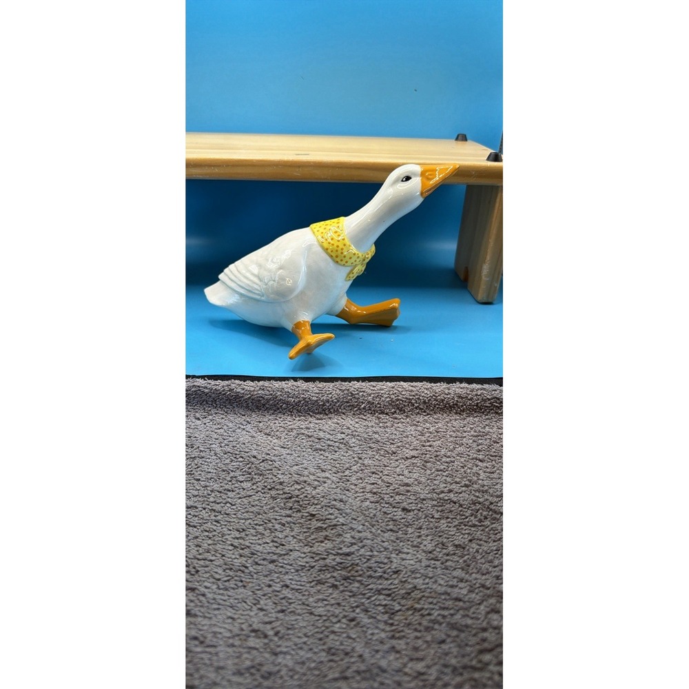 Vintage Glossy White Ceramic goose Figurine Yellow Accents Animal wall Decor